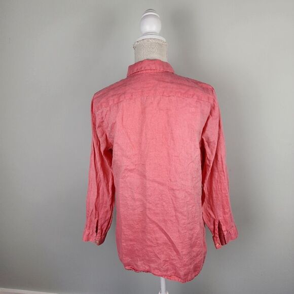 J Jill Love Linen Essential Long Sleeve Button Down Shirt Size Medium Petite - Picture 4 of 8